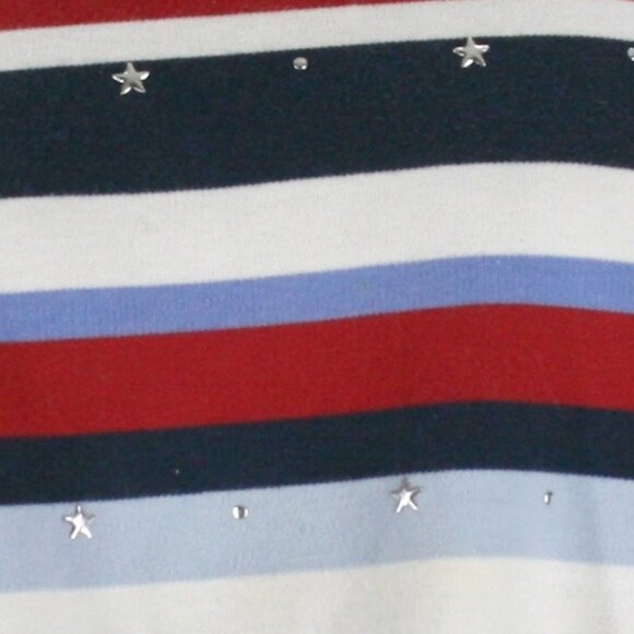 ALFRED DUNNER Sweater Patriotic Stripes Studded Red White Blue Cropped Sleeve M - Picture 4 of 14
